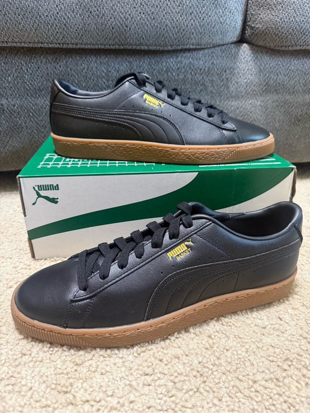 New Puma Basket Classic 21 Black Gum Shoes Sneakers 374923 30 Men's New Sz 11.5